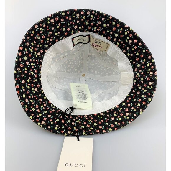 NIB Gucci Canvas Liberty Floral Print Bucket Hat In Black Size L main image 6